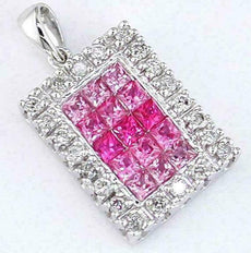 1.30CT DIAMOND & AAA PINK SAPPHIRE 14KT WHITE GOLD RAINBOW INVISIBLE FUN PENDANT