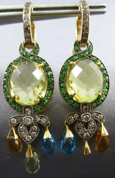 12.30CT DIAMOND & AAA MULTI GEMS 14KT YELLOW GOLD FILIGREE FUN HANGING EARRINGS