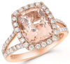 LARGE 4.53CT DIAMOND & MORGANITE 14K ROSE GOLD CUSHION & ROUND ENGAGEMENT RING