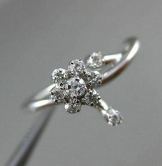 ANTIQUE WIDE .25CT ROUND DIAMOND 18KT WHITE GOLD 3D ETOILE FLOWER RING #11495