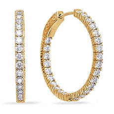 ESTATE 1.48CT DIAMOND 14KT YELLOW GOLD 3D ROUND INSIDE OUT HOOP HANGING EARRINGS