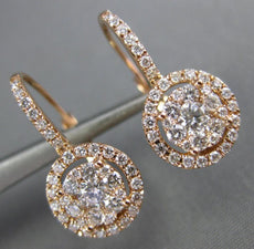 .83CT DIAMOND 18KT ROSE GOLD 3D CLUSTER HALO FLOWER LEVERBACK HANGING EARRINGS