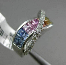 ESTATE 3.02CT DIAMOND & MULTI COLOR SAPPHIRE 14KT WHITE GOLD X DESIGN LOVE RING