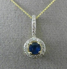 ESTATE .55CT DIAMOND & SAPPHIRE 14KT YELLOW GOLD 3D SOLITAIRE FLOATING PENDANT