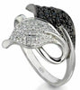 ESTATE .67CT WHITE & BLACK DIAMOND 14KT WHITE GOLD 3D FLORAL LEAF LOVE RING