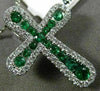 ESTATE .44CT DIAMOND & AAA EMERALD 14KT WHITE GOLD 3D CROSS FLOATING PENDANT
