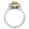 ESTATE 1.63CT WHITE & FANCY YELLOW DIAMOND 18KT 2 TONE GOLD HALO ENGAGEMENT RING