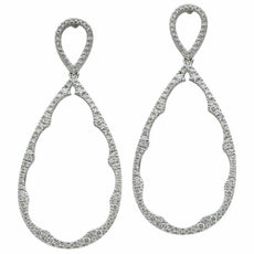 ESTATE LARGE .95CT DIAMOND 18KT WHITE GOLD 3D TEAR DROP OPEN FILIGREE EARRINGS