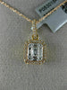 ESTATE .49CT DIAMOND 18KT ROSE GOLD 3D ROUND & BAGUETTE HALO CLUSTER PENDANT