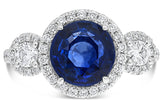 LARGE GIA 3.15CT DIAMOND & AAA SAPPHIRE 14KT WHITE GOLD 3 STONE ENGAGEMENT RING