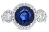 LARGE GIA 3.15CT DIAMOND & AAA SAPPHIRE 14KT WHITE GOLD 3 STONE ENGAGEMENT RING