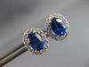 LARGE 4CT DIAMOND & AAA CEYLON SAPPHIRE 18KT WHITE GOLD OVAL HALO STUD EARRINGS