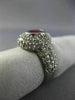 ESTATE WIDE 2.35CT DIAMOND & RUBY 14KT WHITE GOLD 3D BEZEL HALO ENGAGEMENT RING