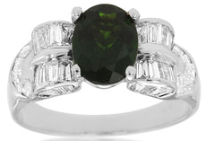 3.25CT DIAMOND & AAA RUSSALITE 14K WHITE GOLD 3D OVAL & BAGUETTE ENGAGEMENT RING