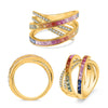 LARGE 2.77CT DIAMOND & AAA MULIT COLOR SAPPHIRE 14K YELLOW GOLD CRISS CROSS RING