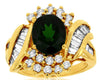 4CT DIAMOND & AAA GREEN GARNET 14K YELLOW GOLD OVAL ROUND & BAGUETTE FLOWER RING