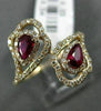 ESTATE .87CT DIAMOND & AAA RUBY 14K ROSE GOLD PEAR SHAPE FLOWER CRISS CROSS RING