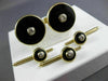 ESTATE LARGE .75CT DIAMOND & ONYX 14K YELLOW CIRCULAR CUFFLINKS & SHIRT STUD SET