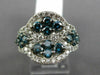 ESTATE WIDE 2.0CT ROUND WHITE & FANCY BLUE DIAMOND 14K WHITE GOLD 3D FLOWER RING