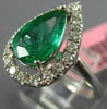 ESTATE LARGE 2.07CT DIAMOND & AAA EMERALD 18K WHITE GOLD 3D HALO ENGAGEMENT RING