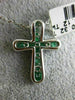 ESTATE .44CT DIAMOND & AAA EMERALD 14KT WHITE GOLD 3D CROSS FLOATING PENDANT