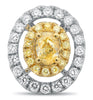 ESTATE 1.33CT WHITE & FANCY YELLOW DIAMOND 18KT TWO TONE GOLD OVAL STUD EARRINGS