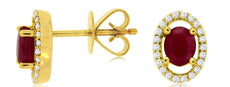 1.0CT DIAMOND & AAA RUBY 14KT YELLOW GOLD 3D OVAL & ROUND CLASSIC STUD EARRINGS