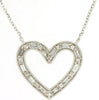 ESTATE .24CT DIAMOND 14KT WHITE GOLD ROUND & BAGUETTE OPEN HEART LOVE NECKLACE