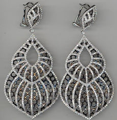LARGE 5.4CT DIAMOND 18KT WHITE GOLD 3D DOUBLE TEAR DROP LEAF HANGING EARRINGS