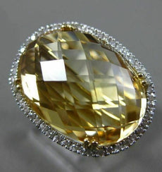 ESTATE 13.20CT DIAMOND & AAA EXTRA FACET CITRINE 14KT YELLOW GOLD OVAL HALO RING