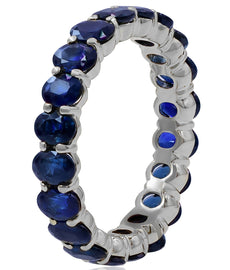 ESTATE 4.38CT AAA SAPPHIRE 18K WHITE GOLD OVAL ETERNITY WEDDING ANNIVERSARY RING