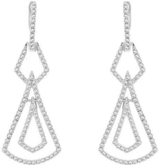 ESTATE .46CT DIAMOND 14KT WHITE GOLD 3D TRIANGULAR TEAR DROP HANGING EARRINGS