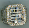 LARGE 2.44CT DIAMOND 14K YELLOW GOLD ROUND & BAGUETTE CLUSTER SQUARE MEN'S RING
