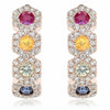 ESTATE .97CT DIAMOND & AAA MULTI COLOR SAPPHIRE 14K ROSE GOLD CLUSTER EARRINGS