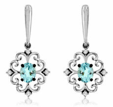 .68CT DIAMOND & AAA AQUAMARINE 14KT WHITE GOLD MULTI HEART OVAL HANGING EARRINGS
