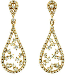 ESTATE .93CT DIAMOND 14KT YELLOW GOLD TEAR DROP FLOWER CLASSIC HANGING EARRINGS