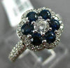 ESTATE WIDE 3.60CT DIAMOND & AAA ROUND SAPPHIRE 14KT WHITE GOLD 3D FLOWER RING