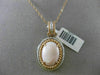 ESTATE LARGE .28CT DIAMOND & PINK AGATE 14K TWO TONE GOLD ROPE OVAL HALO PENDANT