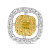 .69CT WHITE & FANCY YELLOW DIAMOND 18K 2 TONE GOLD CUSHION & ROUND HALO EARRINGS