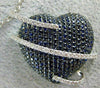 LARGE 3.85CT DIAMOND & AAA SAPPHIRE 18K WHITE & BLACK GOLD 3D HEART LOVE PENDANT