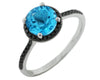 ESTATE 1.91CT BLACK DIAMOND & AAA BLUE TOPAZ 14KT WHITE GOLD 3D HALO FUN RING