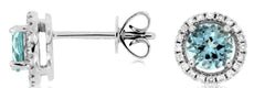 1.03CT DIAMOND & AAA AQUAMARINE 14KT WHITE GOLD ROUND HALO CLASSIC STUD EARRINGS