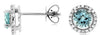 1.03CT DIAMOND & AAA AQUAMARINE 14KT WHITE GOLD ROUND HALO CLASSIC STUD EARRINGS