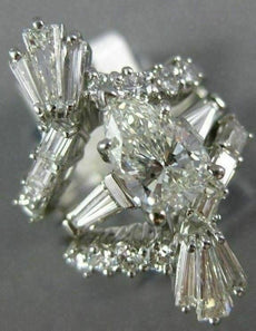 ANTIQUE LARGE 3.34CT DIAMOND PLATINUM INSERT WEDDING ENGAGEMENT RING SET #847
