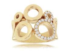 ESTATE LARGE .30CT DIAMOND 14KT YELLOW GOLD 3D ROUND MULTI CIRCULAR FUN RING