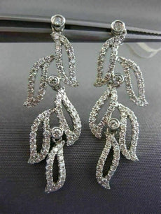 ESTATE LONG 1.08CT DIAMOND 18KT WHITE GOLD 3D MULTI LEAF ETOILE HANGING EARRINGS