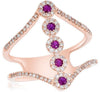 ESTATE WIDE .51CT DIAMOND & AAA RUBY 14KT ROSE GOLD 3D DOUBLE V SHAPE FUN RING