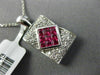 ESTATE 2.2CT DIAMOND & AAA RUBY 18K WHITE GOLD RECTANGULAR FILIGREE LOVE PENDANT
