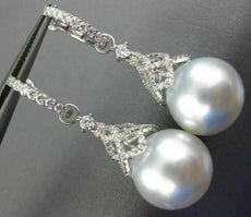 LARGE .95CT DIAMOND & SOUTH SEA PEARL 18KT WHITE GOLD FILIGREE HANGING EARRINGS