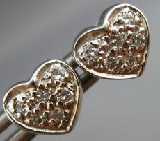 ANTIQUE .24CT DIAMOND 14KT WHITE GOLD 3D CLASSIC PAVE HEART STUD EARRINGS #9945